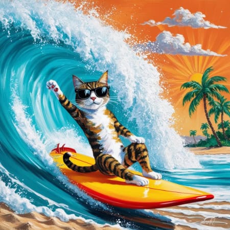 cat on surfboard Evi Weye