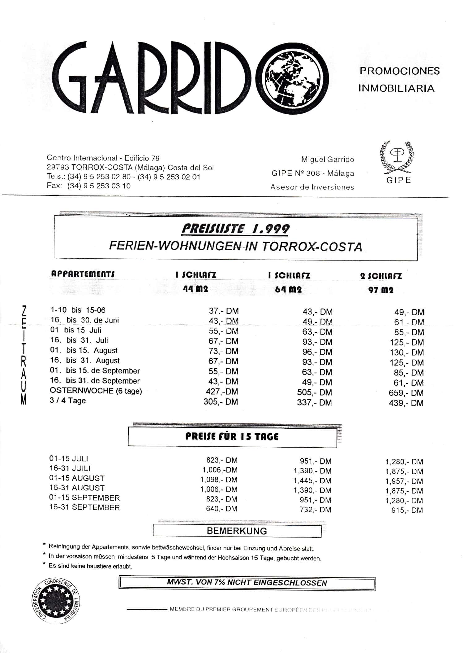 Carrido Holiday Rental Prices